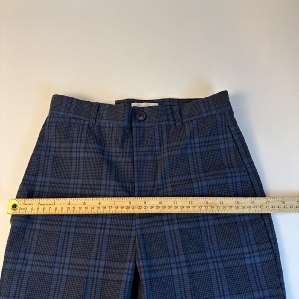 NWT Free Assembly Crop Kick Flare Trouser Women Size 2 Blue Plaid Cotton Stretch - Picture 7 of 15